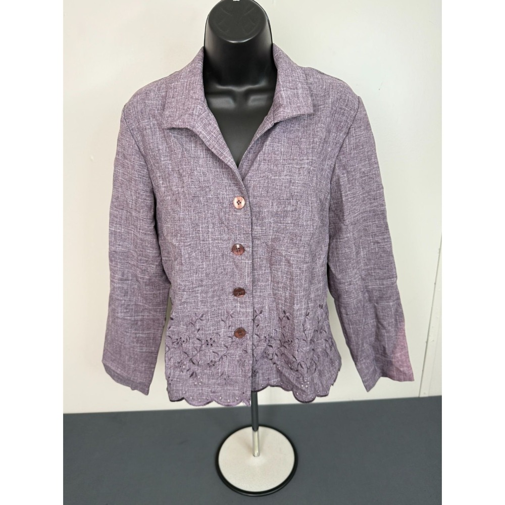 Vintage Pride & Joy Womens Button Jacket Eyelet Purple Size 12P READ